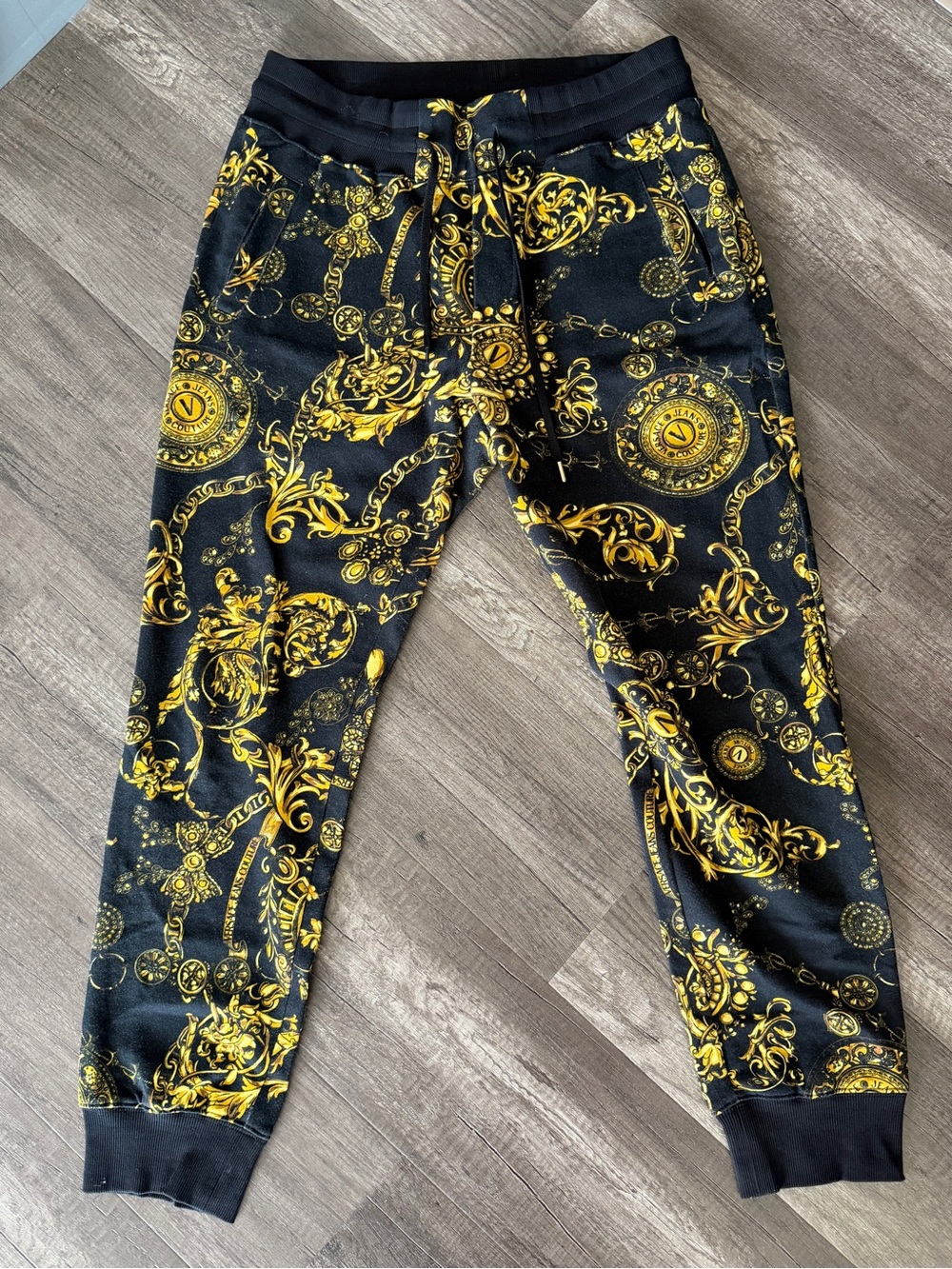 Versace Jeans Couture Baroque Print Joggers – Black & Gold – Size L